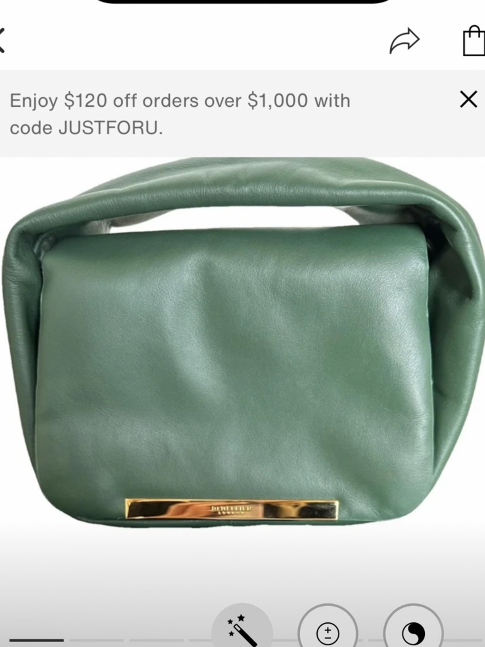 DeMellier London Lisbon Green Leather Shoulder Bag with Gold Accent